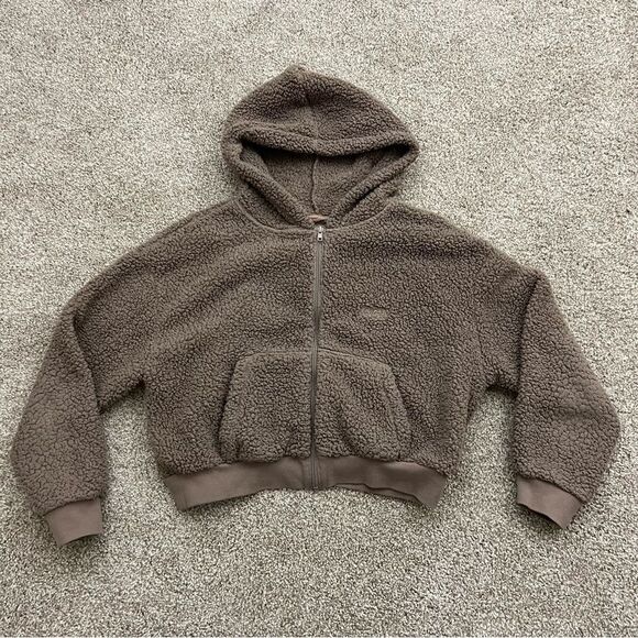 Skims Cropped Teddy Full Zip Hoodie Women's L - Picture 1 of 10